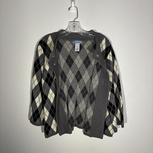 Vintage Classic Elements Argyle Plaid Sweater Size Large Grey Cream And Black - Picture 5 of 7